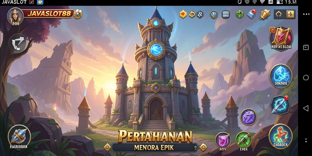 Tampilan gameplay epic dari JAVASLOT88 saat melawan gelombang musuh.