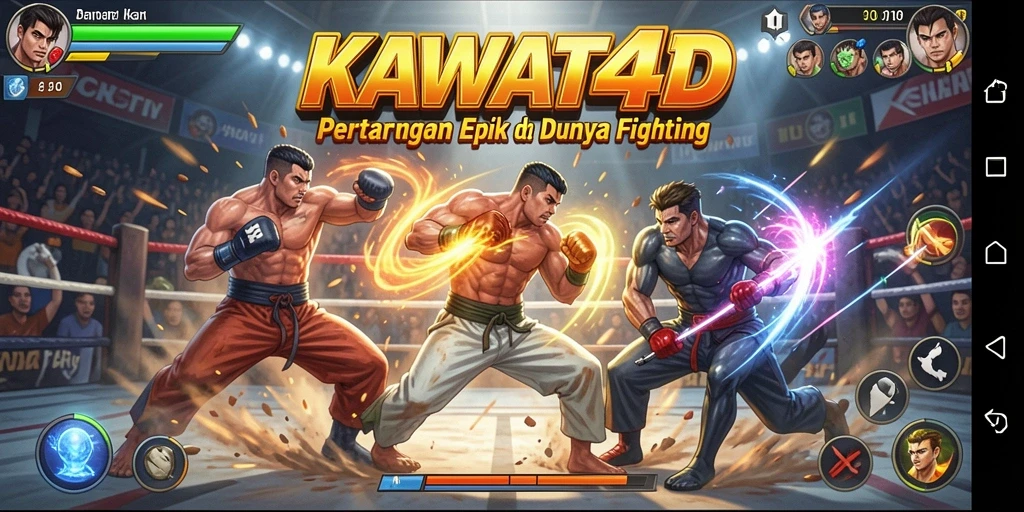 Tampilan gameplay KAWAT4D yang menampilkan pertarungan seru dan karakter yang beragam.