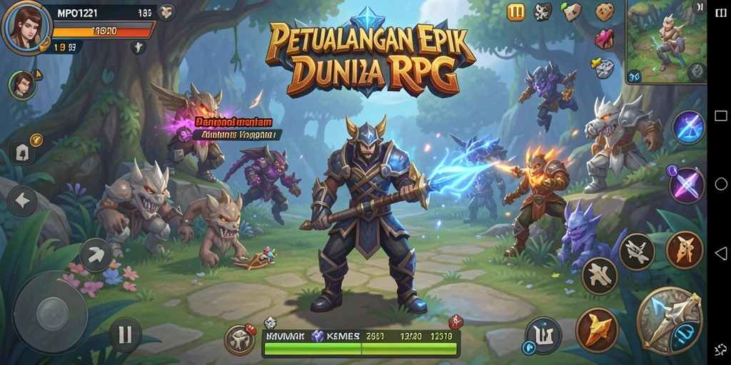 Skrinsut utama MPO1221 menampilkan karakter bertarung dalam dunia RPG yang menawan.