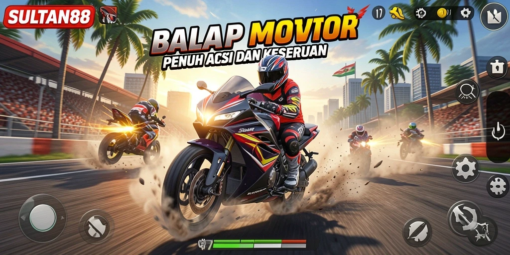 Tampilan gameplay SULTAN88 saat balapan motor penuh aksi.