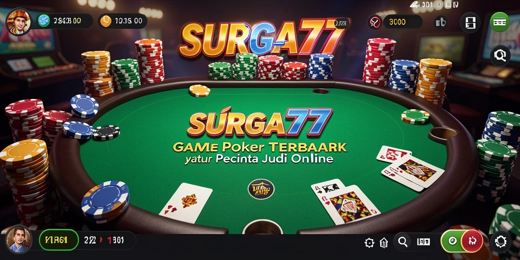 Screenshot gameplay SURGA77 menunjukkan aksi Poker yang menegangkan.
