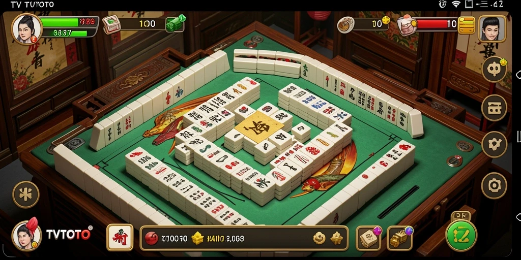 Tangkapan layar gameplay TVTOTO dengan tampilan ubin Mahjong.